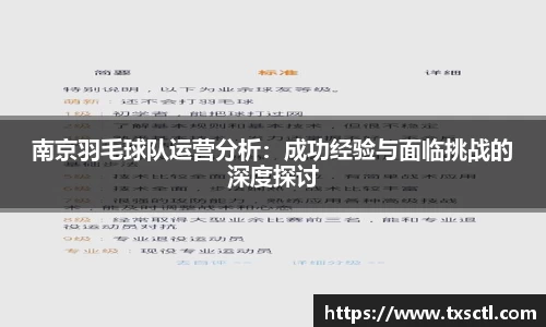 南京羽毛球队运营分析：成功经验与面临挑战的深度探讨